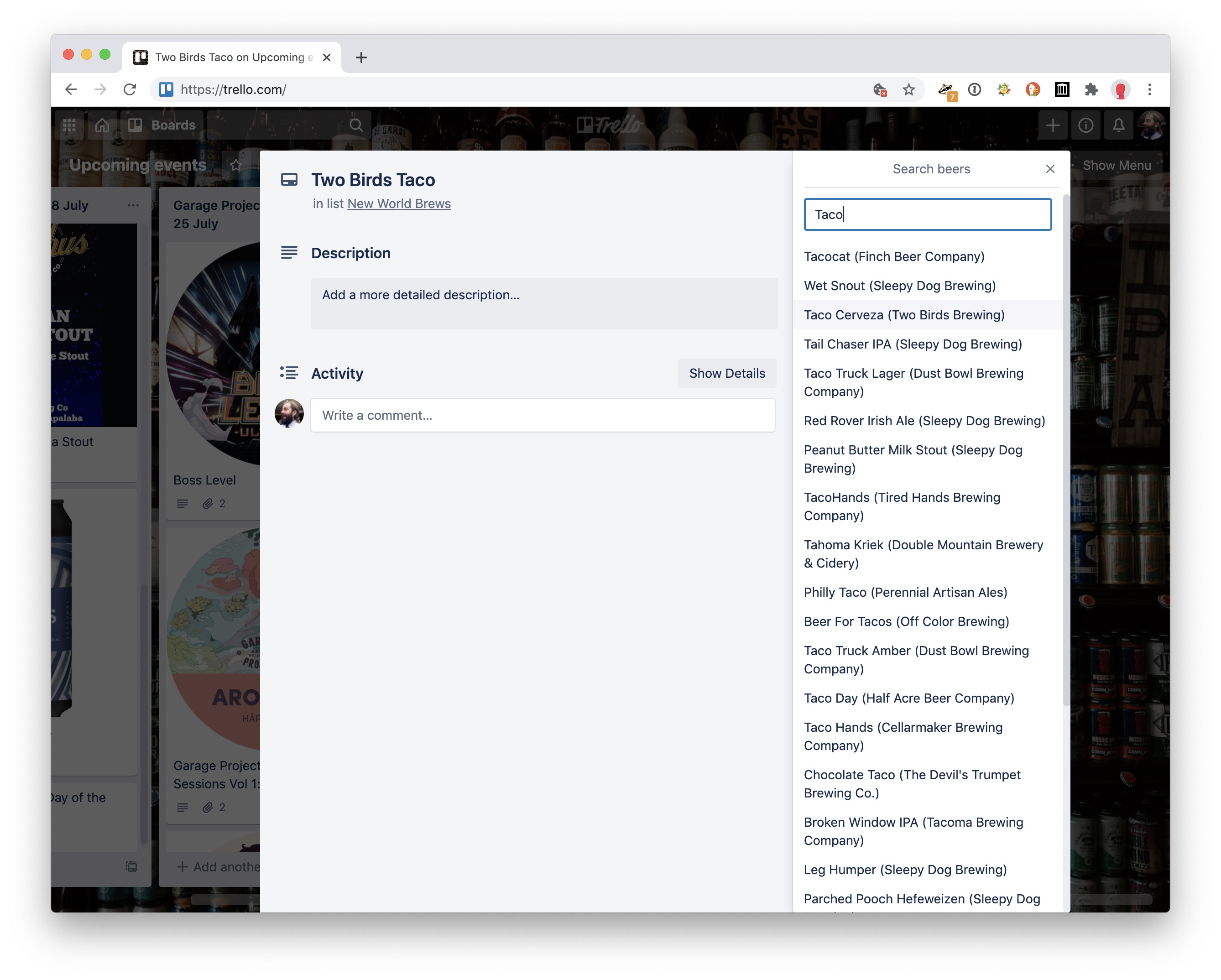 How to search for and add a beer in Trello