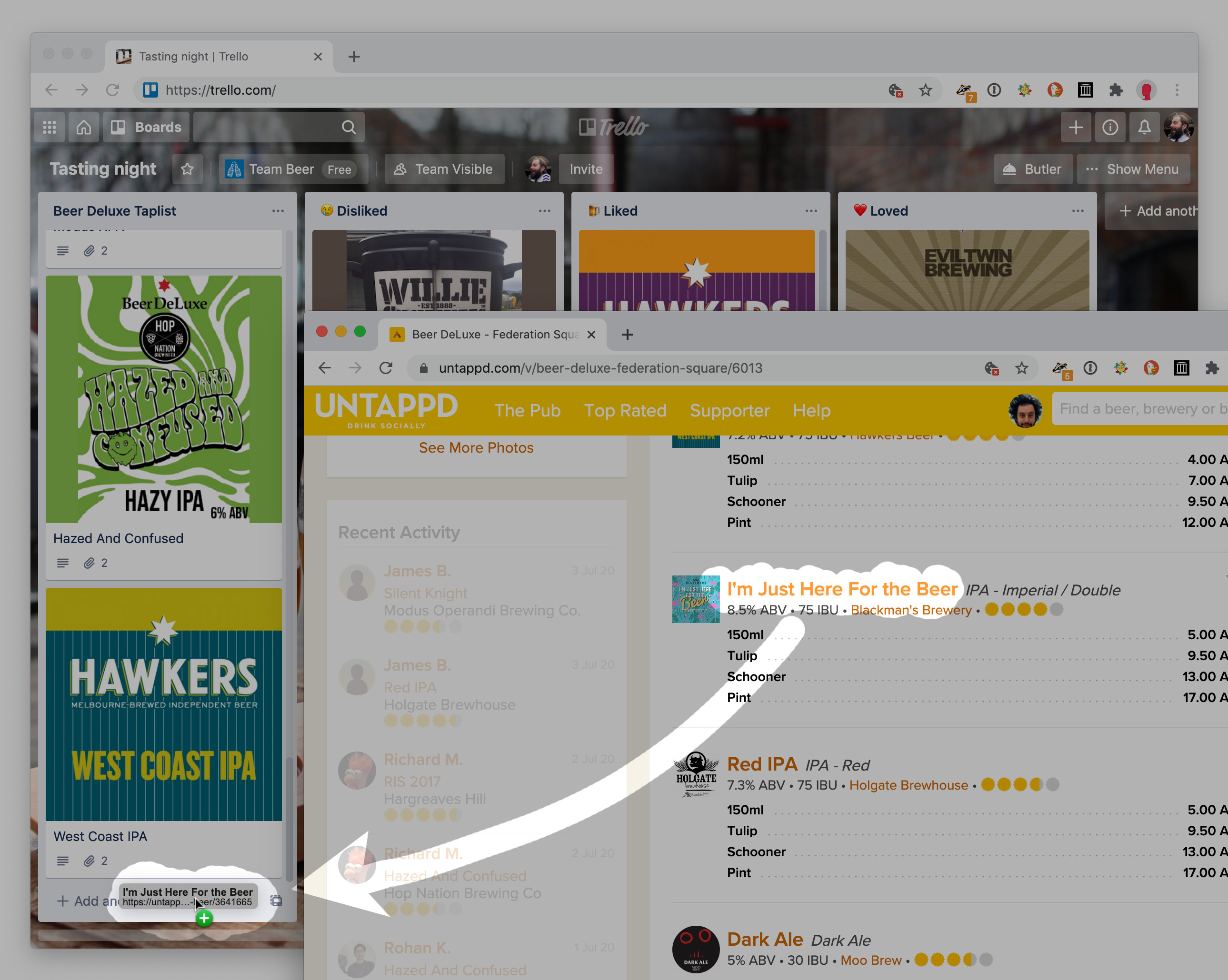 How to drag a beer from Untappd into Trello